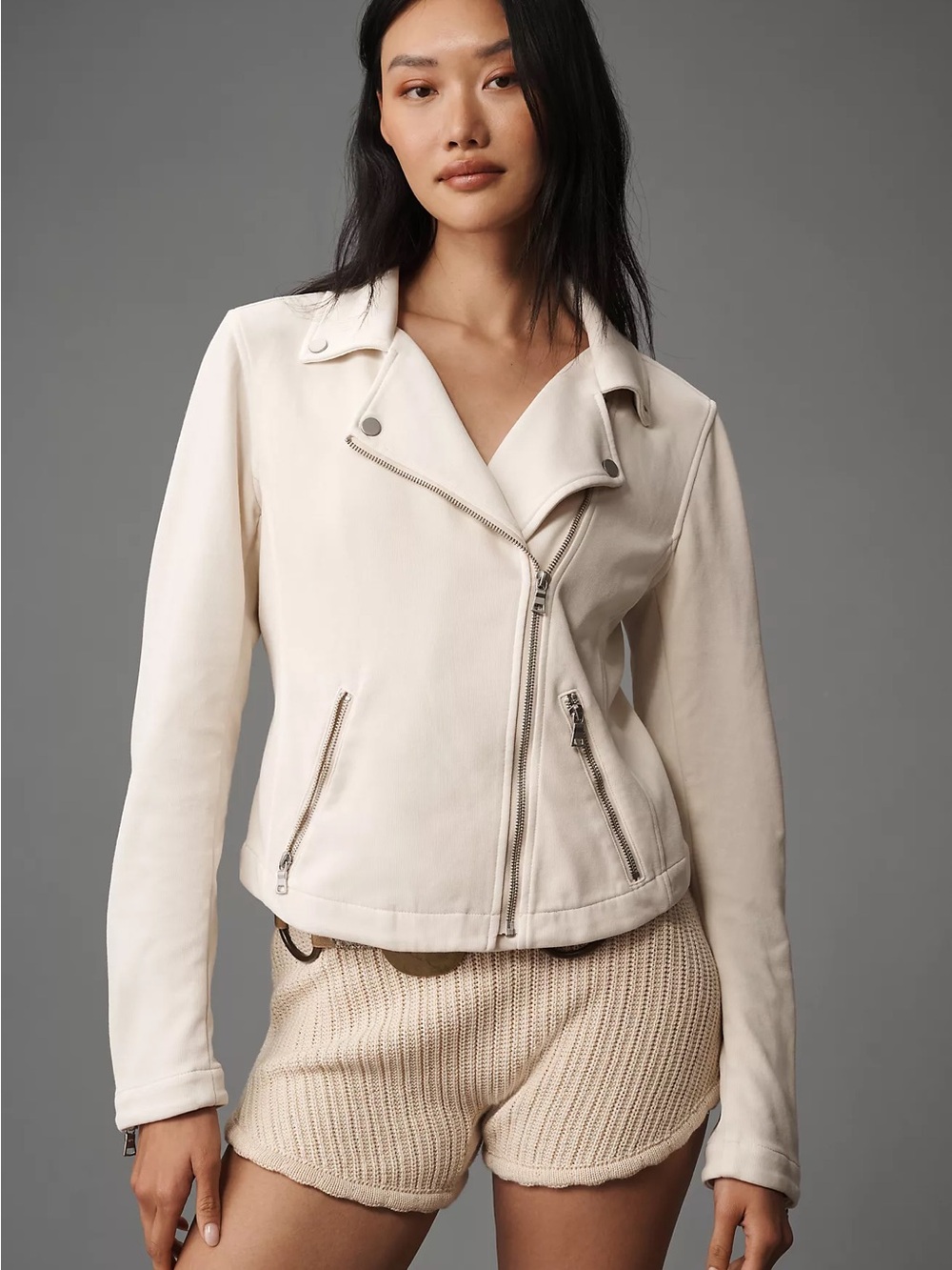 EUC Anthropologie Cream The Saige Knit Moto Jacket